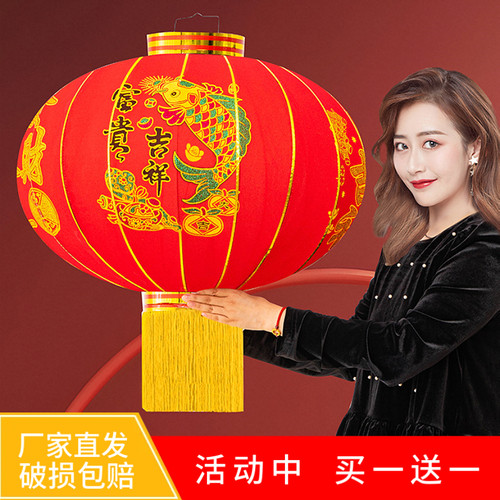 新款大红灯笼过年装饰国风植绒布