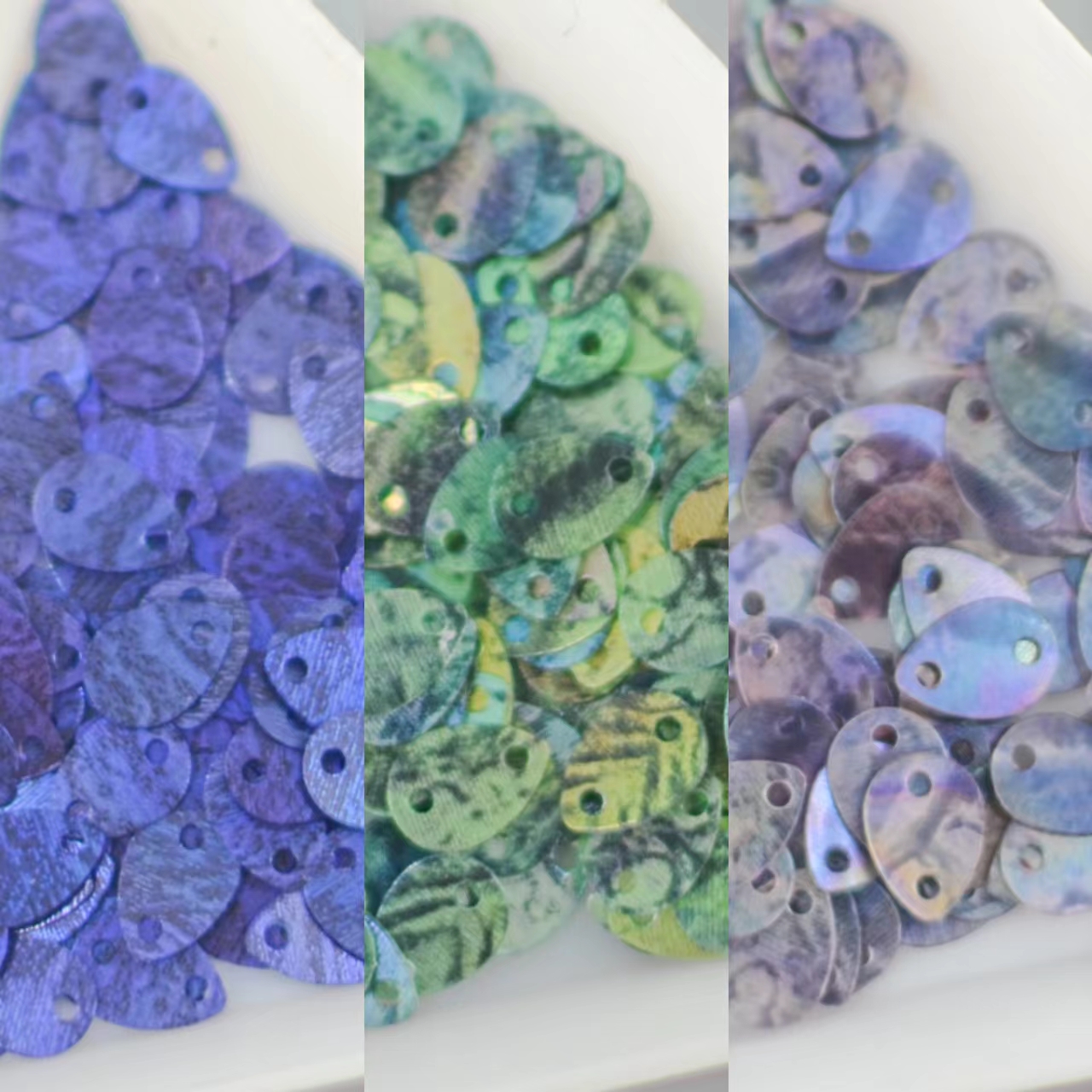 pet贝壳纹水滴双孔亮片耐高温