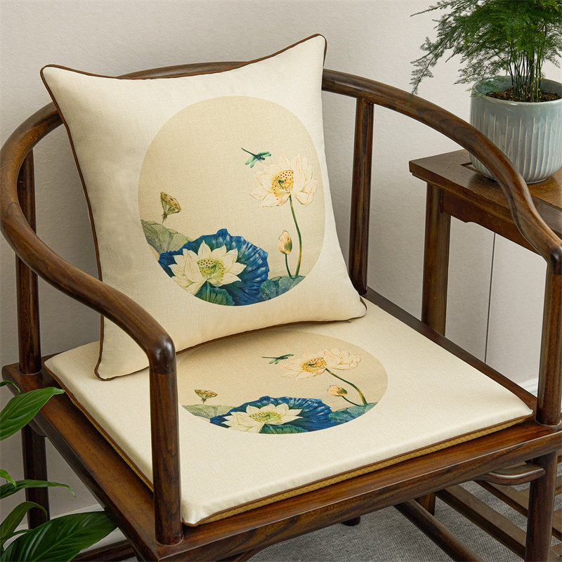 坐垫椅垫春夏薄款棉麻数码印花餐椅垫可拆洗防滑圈椅垫芯中式靠枕