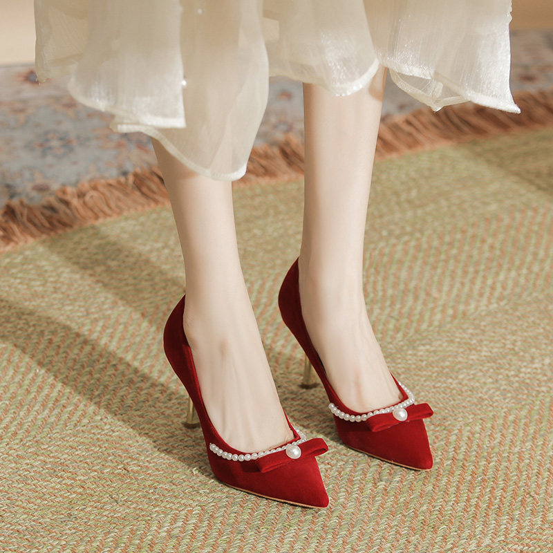 高跟鞋大码加肥加宽女单鞋绸缎婚鞋秀禾婚纱两穿舒适新娘鞋礼服鞋