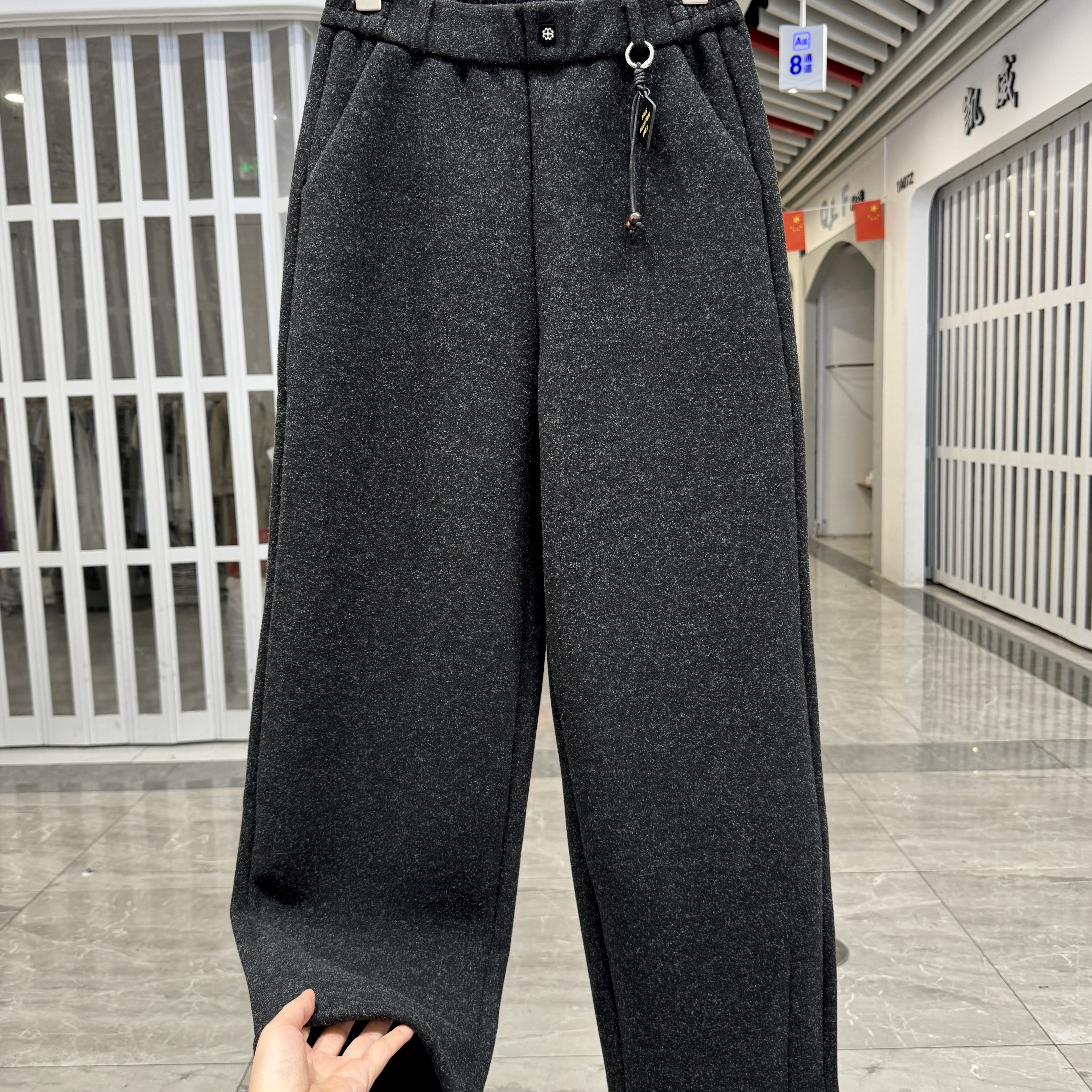 时尚妈妈装加绒加厚高腰毛呢休闲裤2025冬季新款百搭保暖直筒裤女