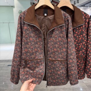 洋气妈妈装印花拉链外套两用衫秋季新款休闲宽松夹克衫中老年上衣