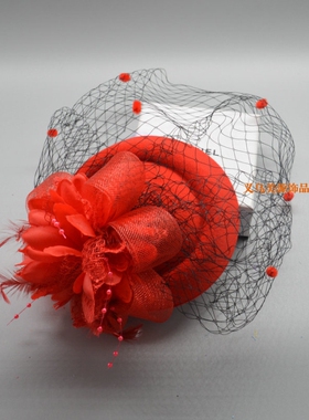 新娘头花复古面纱晚宴礼服网纱羽毛敬酒服发饰夜上海旗袍名媛头饰