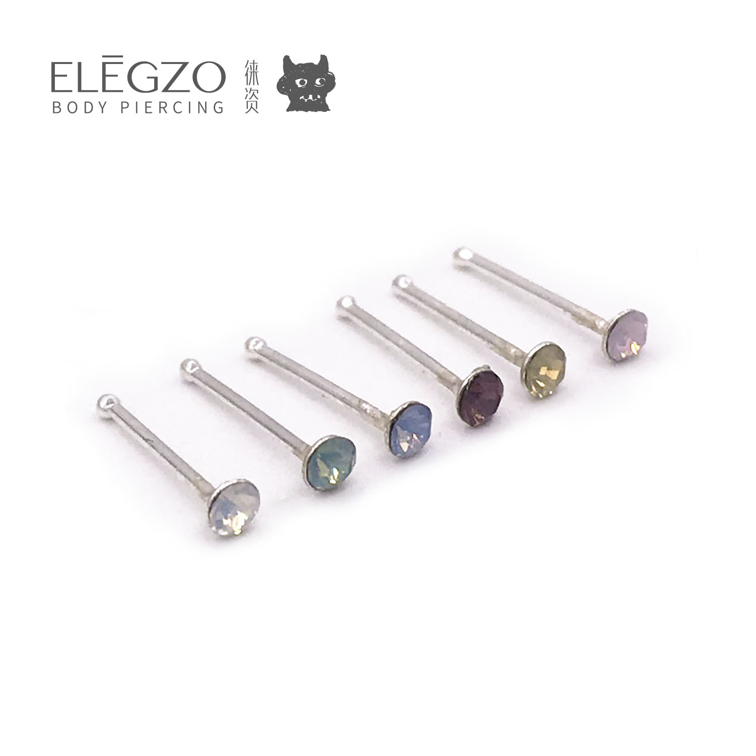 镶嵌opal欧宝澳宝石925纯银穿刺鼻钉耳骨钉耳钉小钻6色盒装欧美