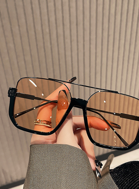 022新款男士韩版复古大框茶色