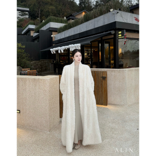 阿琳ALIN【天使小羊】毛茸茸仿皮草外套女冬宽松长款毛绒白色大衣