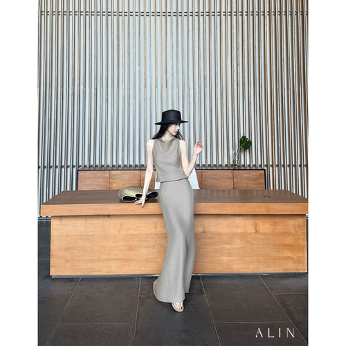 阿琳ALIN天丝亚麻无袖连衣裙女