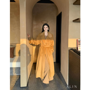 阿琳ALIN【墨色漫游】仿皮草植绒大衣女冬季加厚长款宽松毛毛外套