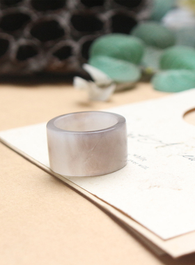 简约大气和田玉烟紫直切指环