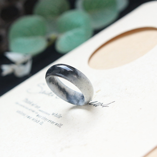 简约时尚和田玉籽料戒指黑白俏色泥鳅背圆指环男女款单款17mm玉戒