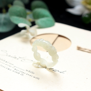 和田玉青白玉貔貅如意戒指原创雕刻福寿如意指环男女款19mm玉戒