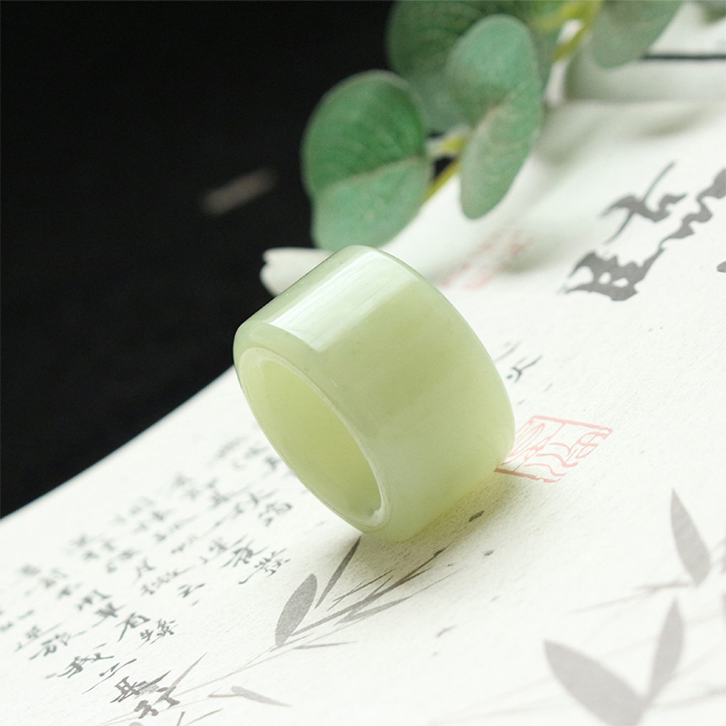 复古文玩和田玉黄口料素面扳指