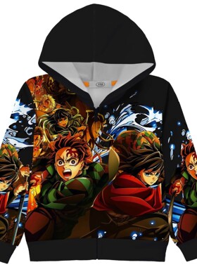 鬼灭之刃新款漫画印花服装中大童拉链连帽外套夹克衫36355