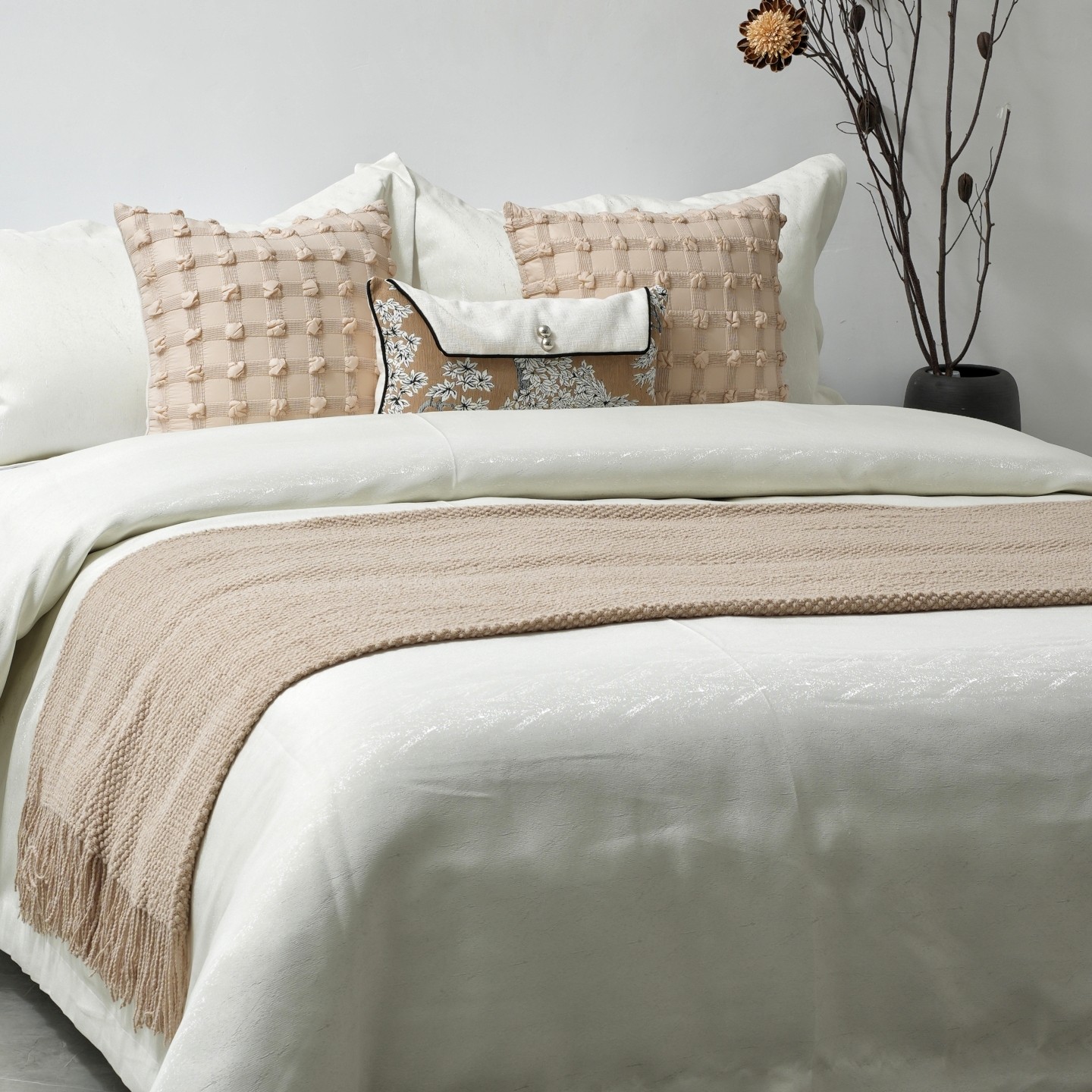 展厅样板间 家具配套床品 中古奶油实木 简约软装床品多件套 米花,床上用品,床品套件/四件套/多件套,淘宝优惠券,粉丝福利购,淘宝优惠卷