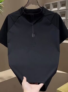 2025年夏季新款男士潮流百搭速干冰丝短袖T恤上衣半袖男潮立领帅