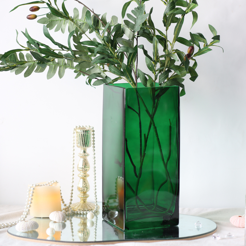 大号加厚绿色长方形玻璃花瓶