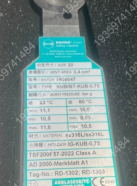 议价：REMBE爆破片KUB/BT-KUB-0.75，