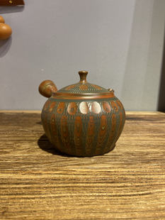 日本常滑烧已故名匠梅原美朗手工绞泥刀削面日式 侧把急须泡茶壶