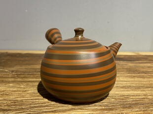 日本常滑烧已故名匠谷川菁山 侧把急须泡茶壶 15年前手工绞泥日式