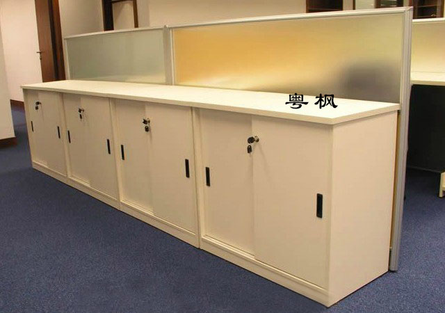 办公室文件柜木质带锁矮柜落地储物资料档案推拉趟门板式定制广州