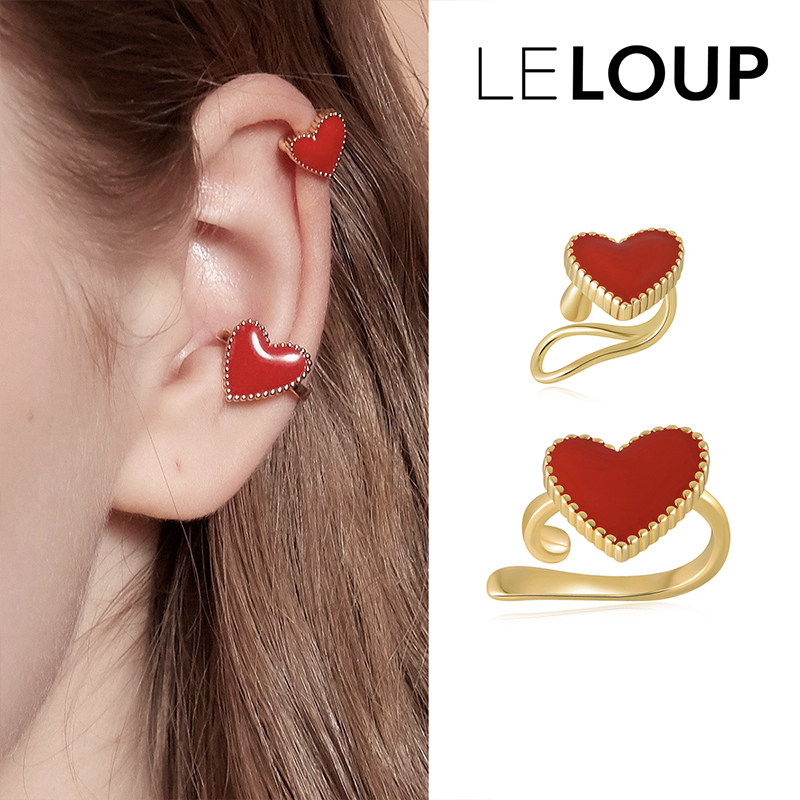 设计师品牌风爱心红色耳夹买手店