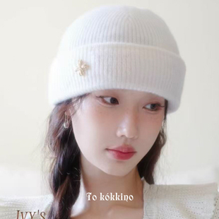 博主推荐 tokokkino正品羊绒立体爱心金属毛线帽保暖高级冷帽经典
