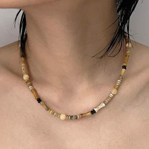 wait2sec彩珠项链卡其色锁骨链