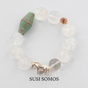 Dare买手店 susi somos 小马水晶白手串黄水晶925银串珠波西米亚