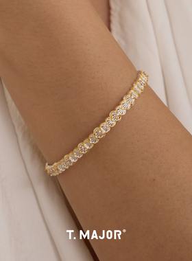 Dare买手店 T.MAJOR 花曜镂空拉丝雕纹双色手镯925银高级复古原创