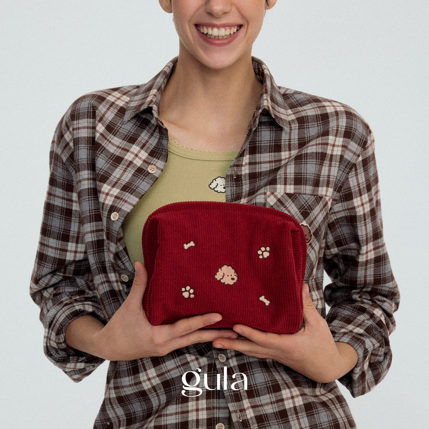 Dare买手店 gula 灯芯绒刺绣化妆包大容量洗漱包出差旅行收纳包