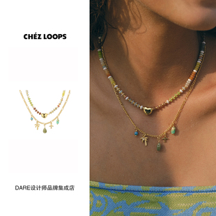 CHEZ 柠檬椰树串珠项链原创设计天然石度假叠戴首饰气质女 LOOPS