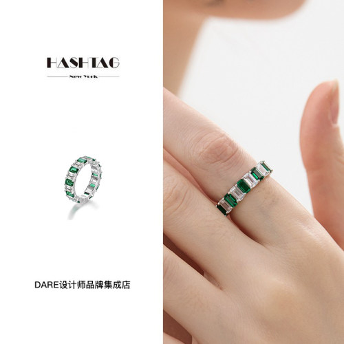 hashtag绿色立体氧化锆切割戒指