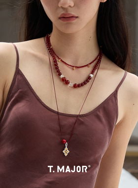 Dare买手店 T.MAJOR 瑞珊吊坠长项链红色925银原创设计首饰叠戴女