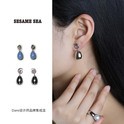 sesamesea天然石吊坠耳环