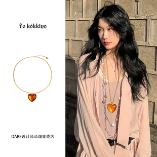 琥珀月亮爱心项链吕颖同款 复古小众首饰 tokokkino正品 Dare买手店