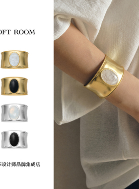 SOFT ROOM 斜纹包边大宝石手镯天然石夸张个性原创首饰度假气质女