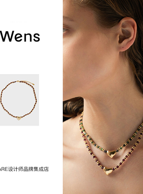 wens红绿宝爱心编绳项链锁骨链
