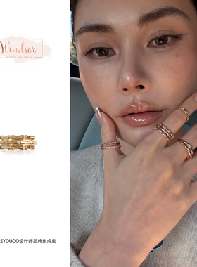 LHwindsor温莎珠宝 韧竹节开口复古金戒指耳环首饰中式原创小众