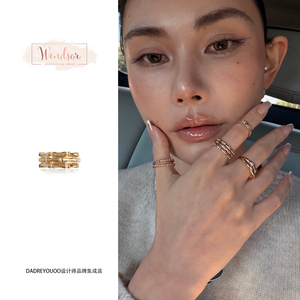 LHwindsor温莎珠宝 韧竹节开口复古金戒指耳环首饰中式原创小众