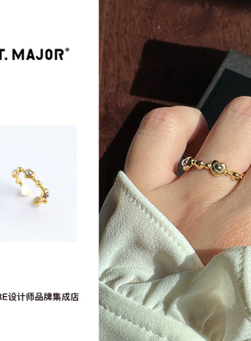 T.major单层爱心拼色开口戒首饰