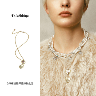 Dare买手店 双爱心项链金色原创设计复古首饰度假 tokokkino正品