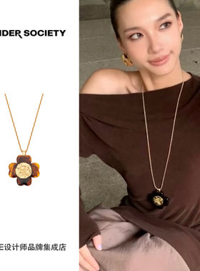 Dare买手店Tender society四叶草复古金币树脂长项链复古毛衣链女