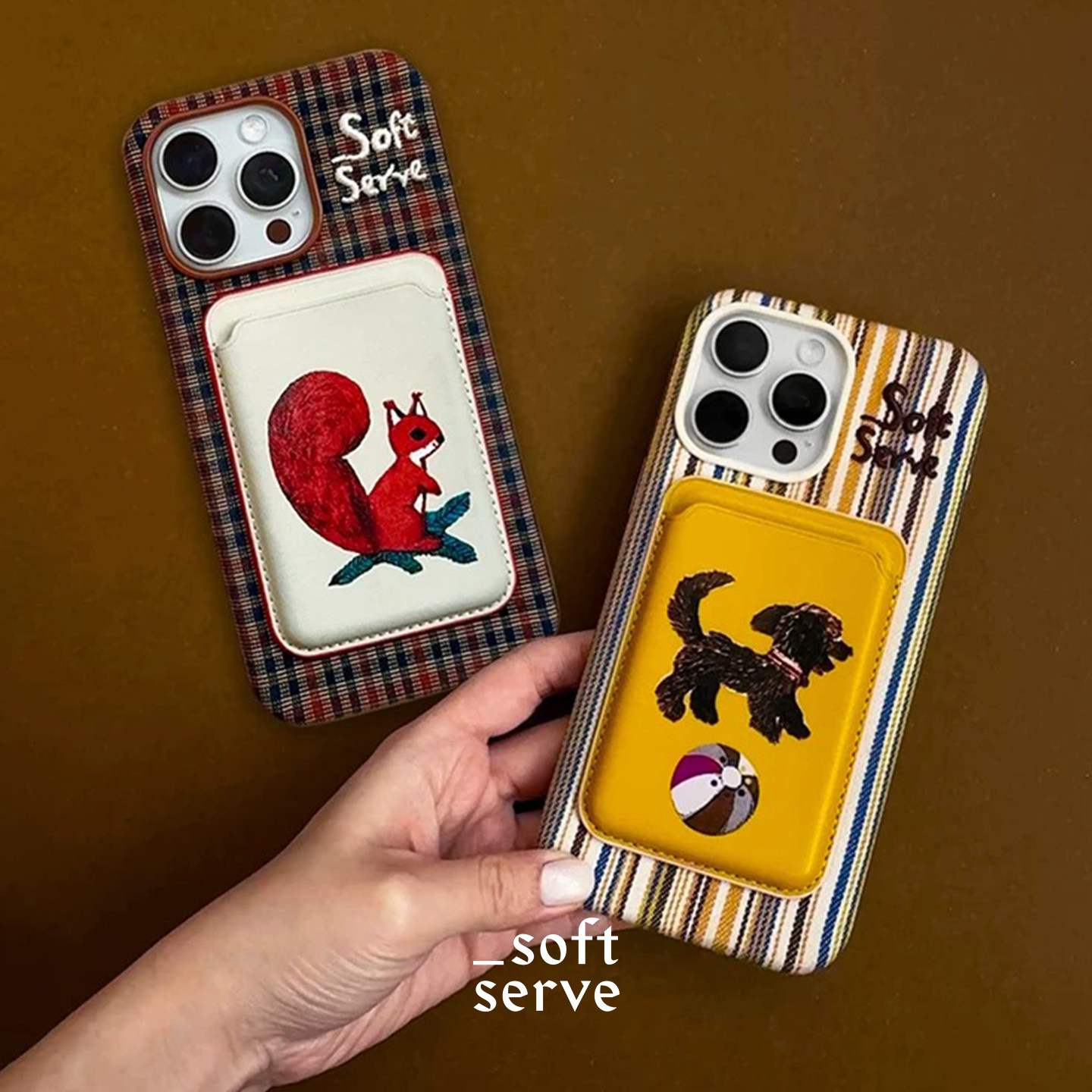 Dare买手店 SoftServe 皮质磁吸卡包适用苹果iphone16/15/14手机壳卡通小狗动物原创趣味