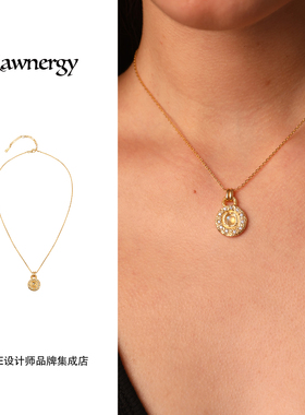 Dare买手店 rawnergy 月光石硬币造型日常项链金色复古高级首饰女
