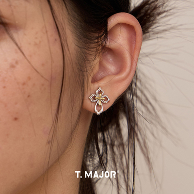 Dare买手店 T.MAJOR 华露双色耳钉柿子复古高级925银做旧饰品首饰