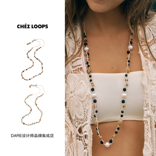 CHEZ 林息之岛浅绿天然石长链原创设计复古度假饰品首饰女 LOOPS