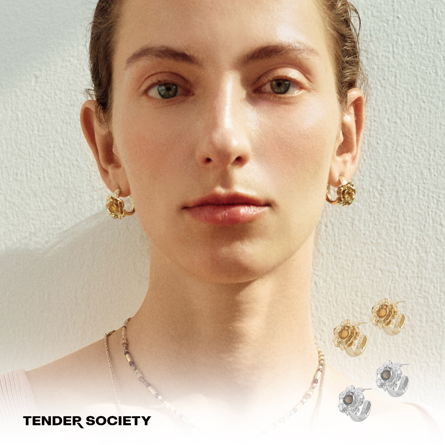 Dare买手店 tender society 玫瑰小耳圈金色玫瑰花朵圈圈复古耳环