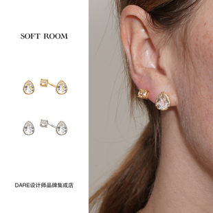 正品 room 梨形水晶不对称宝石耳钉原创设计耳环 soft Dare买手店