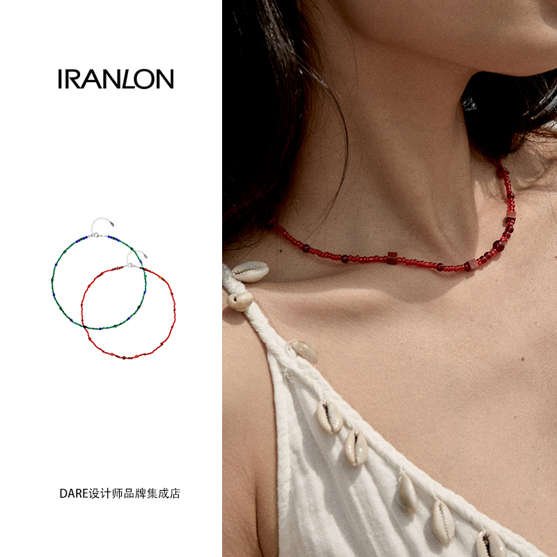 小众设计感红黑尖晶石项链