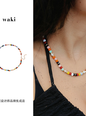 Dare买手店 waki 彩虹沙滩天然石彩色度假项链百搭串珠链小众原创